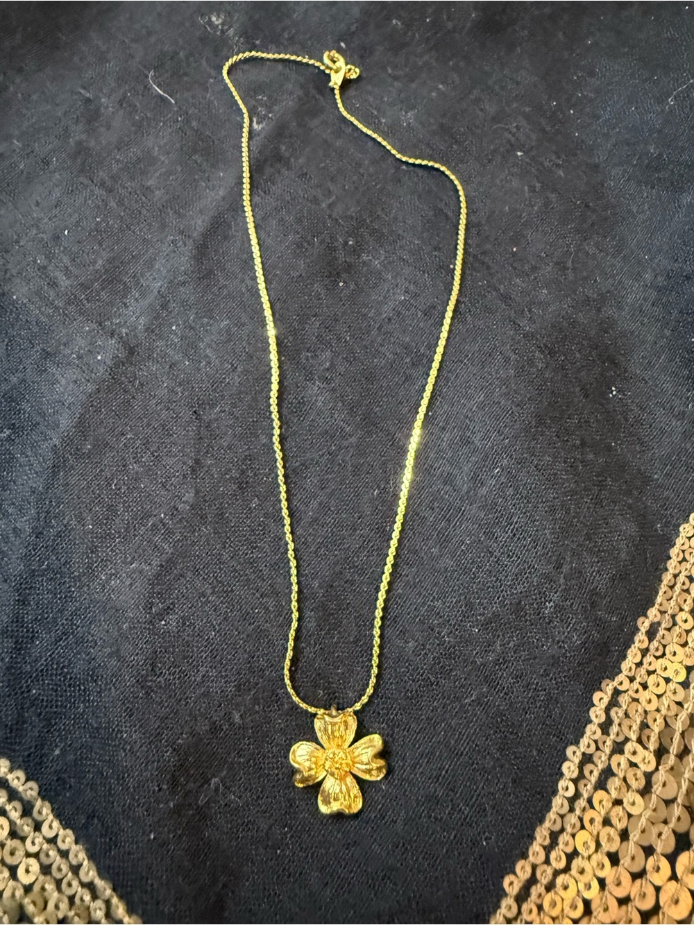 Gold Four-Petal Flower Pendant Necklace - Women Jewelry